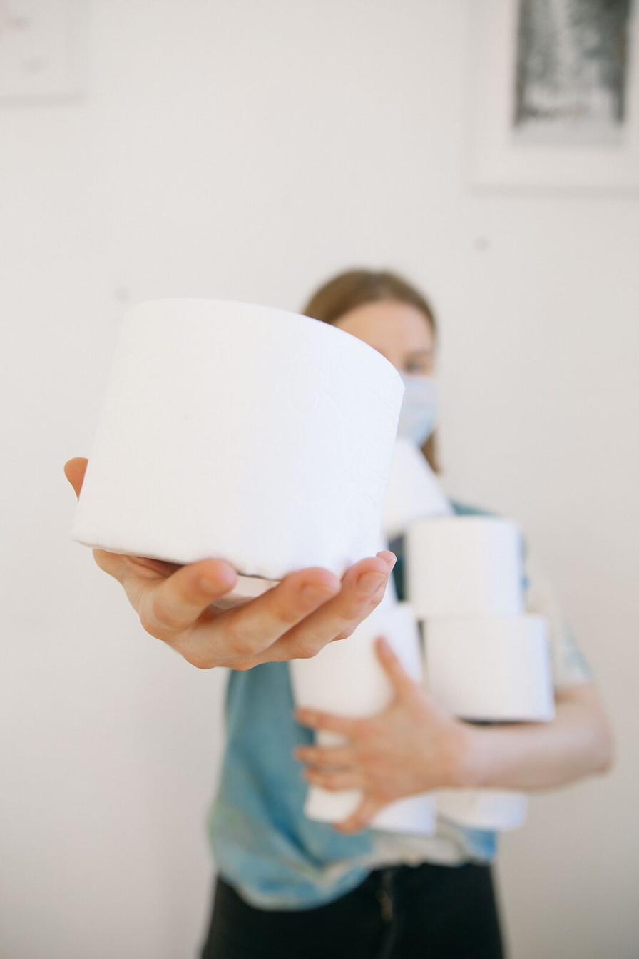 Fresh hygiene paper supplies restocked for portable restroom service